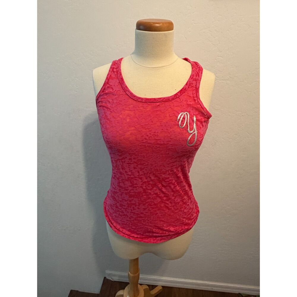 Pink Burnout Racerback Tank Top, Size Medium, Silver Script Logo - Picture 1 of 3
